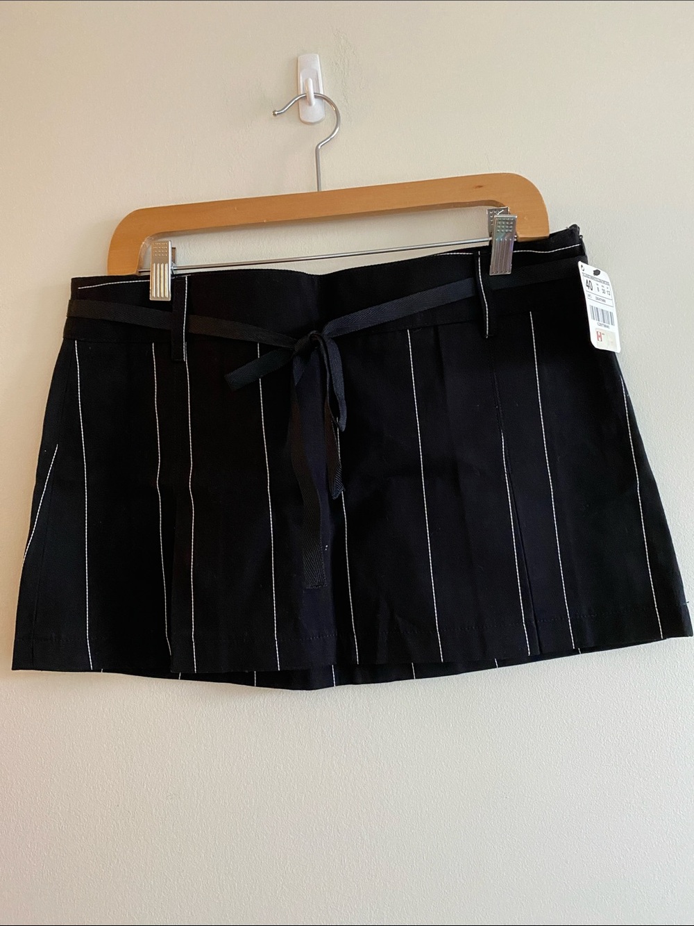 Zara Black Mini Skirt with White Pinstripes
